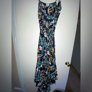 Navy Blue Floral Print Wrap Dress